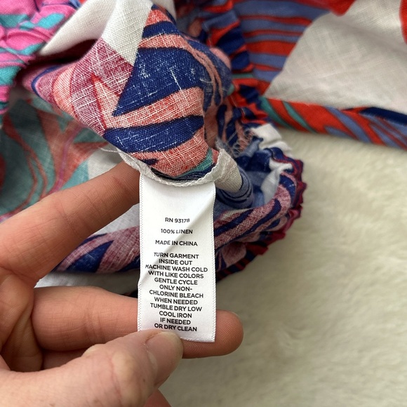 Magaschoni Linen Multicolor Leaf Print Blouse - Picture 5 of 5